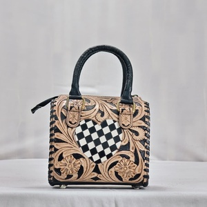 Sac à bandoulière portable en cuir de vachette marbré marron à carreaux personnalisé Walla 2026 avec fermeture éclair pour femme, style western cowgirl - Product Image 2