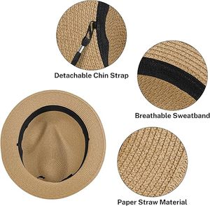 Chapeaux Panama en paille réglables pour l'équitation en plein air, style Fedora, pour le voyage, la randonnée et l'équitation, respirants, vente en gros OEM - Product Image 4