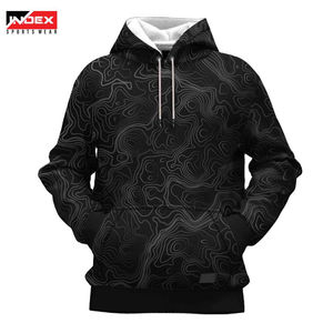 INDEX Men's Hooded <b>Sweatshirt</b> <b>Black</b> Topographic Print Knitted Regular Fit Casual Autumn Wear with Pocket - Product Image 1