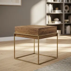 Table basse moderne en bois de noyer avec structure en métal, table d'appoint carrée - Product Image 6
