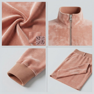 High Quality Winter Women's Solid Embroidered Full Length Hoodie <b>Tracksuit</b> Set 100% Cotton <b>Velour</b> Skinny Fit Patches High Street - Product Image 4