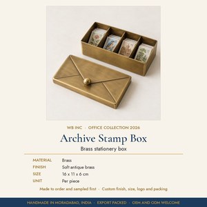 Boîte à tampons en laiton avec couvercle, boîte de rangement de bureau à quatre compartiments, boîte à papeterie en or antique - Product Image 2
