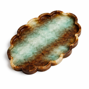Plateau rond en résine noir et vert à motif nuage, idéal pour la table à manger et la décoration intérieure – Meilleure vente - Product Image 2