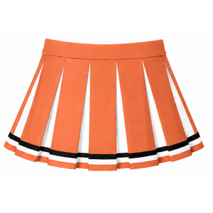 <b>Orange</b> <b>Pleated</b> Cheerleading <b>Skirt</b> Women Sports Performance Uniform Dance Team Apparel With Contrast Stripes - Product Image 2