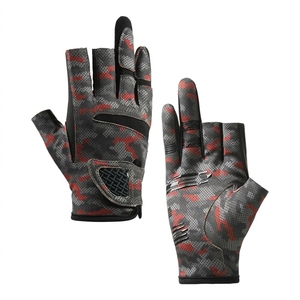 Fishing <b>Gloves</b> Half Finger Gray <b>Red</b> Camo Synthetic Breathable Hook And Loop Closure Unisex All Seasons - Product Image 1