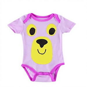 Oem Baby Romper Kids Clothing 100% Cotton Fabric Organic Cotton Round Collar Newborn Baby Romper Cute pink <b>Dog</b> Cartoon Romper - Product Image 1