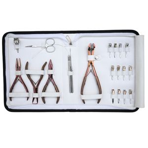 Professional Microlinks Tape In Hair Extension Tools Kit Micro Ring Crimping Remover Plier Opening Closing Plier Rexine <b>Case</b> Set - Product Image 1