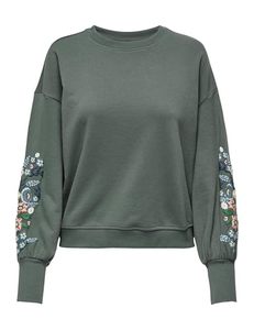 Sweat-shirt oversize à col rond coupe-vent pour femme, broderie florale, manches lanternes, en coton tricoté, style hiver, avec capuche - Product Image 5