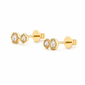 Boucles d'oreilles luxueuses à deux pierres, diamants de couleur DEF, qualité VVS, or jaune 14 carats, diamants ronds de laboratoire, bijoux fins et délicats pour elle - Product Image 2