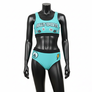 Conjunto de Bikini para Mujer, 180 GSM, Poliéster y Elastano, Color Azul Aqua, Cintura en Contraste, Logotipo Personalizado con Transferencia Térmica - Product Image 6