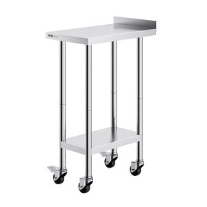 Tavolo da Lavoro Commerciale per Cucina 24 X 15 X 40 Pollici in Acciaio Inox Resistente con Ruote, Postazione di Preparazione Alimenti con Piano in Metallo - Product Image 1