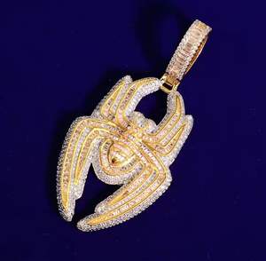 Collar con Colgante de Araña Iced Out, Chapado en Plata, Estilo Hip Hop, Cadena de Eslabones con Moissanita, Joyería de Destaque para Hombre - Product Image 3