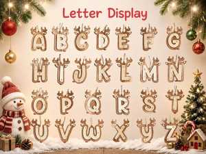 Wooden Reindeer Initial <b>Ornaments</b> Personalized Christmas Tabletop Decor Rustic Holiday <b>Letters</b> Hanging Craft Gift - Product Image 5