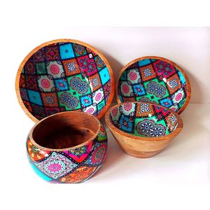 Juego de Tazones para Ensalada de Madera Hechos a Mano con Interior Esmaltado Verde con Puntos y Servidores a Juego para Decoración de Cocina y Comedor - Product Image 5