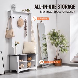Panca da ingresso da 32 pollici con appendiabiti e ripiani regolabili per ripostiglio e zona seduta - Product Image 3