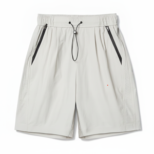 Shorts Deportivos de Natación para Hombre, Color Gris Claro, de Algodón de Secado Rápido, con Logotipo Bordado, Cintura con Cordón, Bolsillos Laterales, Largo Bermuda, Color Sólido - Product Image 2