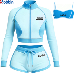 ชุดเซ็ต 3 ชิ้น ขายดีประจำฤดูร้อน ชุดวอร์มผู้หญิง สตรีทแวร์สั่งทำได้ เสื้อแจ็คเก็ตและกางเกงขาสั้นสีตัดกัน ชุดกีฬาสุดฮิต - Product Image 3