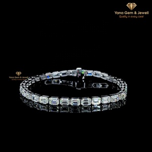 14k <b>Solid</b> <b>Gold</b> Lab Grown CVD Diamond Brilliant Emerald Shape Continuous Tennis Design Bracelet 14 TCW D-E-F Color VVS-VS Clarity - Product Image 1