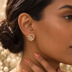 Pendientes de Oro de 14K con Diamantes Cultivados en Laboratorio, Diseño de Hoja, Corte Marquesa, Pendientes de Plata, Aros Circulares Botánicos, Inspirados en la Naturaleza, Regalo Nupcial - Product Image 4