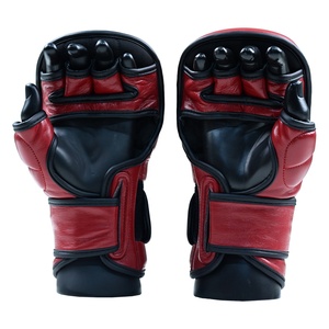 Guantes de Sparring Rojos Personalizados al por Mayor para MMA, Guantes de Grappling de Cuero con Nudillos Curvos, Guantes de Entrenamiento de Artes Marciales con Palma Abierta - Product Image 2