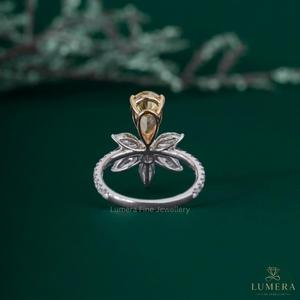 3.14 Carat Lab Grown Fancy Yellow Diamond VVS2 Pear Cut Floral <b>Crown</b> <b>Ring</b> in 9k/10k/14k/18k Gold IGI Certified Luxury Engagement - Product Image 5
