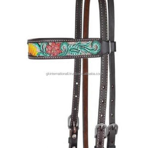 Arnés de cuero genuino para las cejas, correa de cuero con estampado floral, de estilo occidental, personalizada - Product Image 1