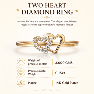 Anillo de Diamantes con Dos Corazones de 0.15 Ct |   Anillo de Compromiso de Oro Amarillo de 14K con Doble Corazón, Joyería Fina Romántica, Regalo para Mujer - Product Image 5
