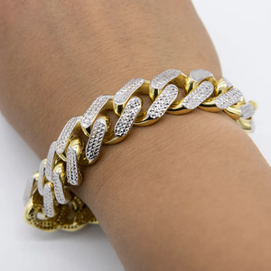 <b>Solid</b> 17K Yellow Gold Plated Men's Chain <b>Bracelet</b> With Zircon Inlay Hiphop Style Alloy Link Jewelry Gift - Product Image 1
