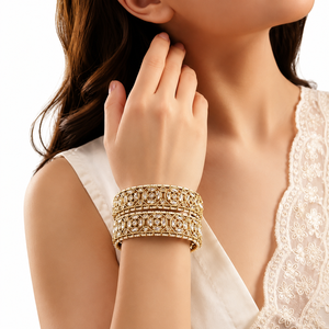 Gold Plated Alloy Cuff <b>Bracelet</b> With <b>Crystal</b> Rhinestone Channel Setting Classic Women's Wedding Jewelry - Product Image 1