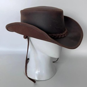 Brown Leather <b>Cowboy</b> Hat Vintage Wide Brim Braided Band Chin Strap Unisex Outdoor Fedora - Product Image 2