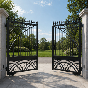 Puerta de Entrada Doble de Hierro Forjado Negro, Decorativa, con Adornos de Lanza, para Seguridad del Hogar y Villas - Product Image 2