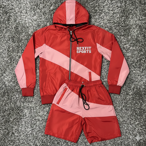 Conjunto Deportivo Rexfit al por Mayor para Hombre, Chaqueta Cortavientos y Pantalones Cortos, Nylon Premium, para Entrenamiento de Verano, Dos Piezas - Product Image 1