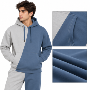 Sweat à capuche oversize pour homme avec trois panneaux verticaux bicolores, cordon de serrage réglable, poche kangourou et poignets côtelés - Product Image 6