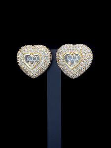 Pendientes de Plata de Ley 925 con Doble Halo y Corazón, Diamantes Cultivados en Laboratorio de Color E-F, de Fabricante Indio - Product Image 2