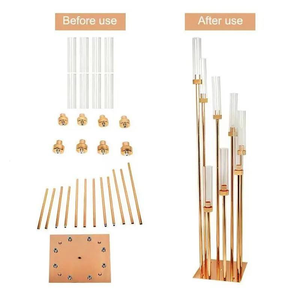 Centros de Mesa de Lujo para Bodas, Decoraciones Doradas para Mesa, Candelabros, Portavelas Altos de Metal con 8 Brazos - Product Image 4