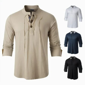 Chemises Ghillie Kilt, Costume Médiéval Renaissance Pirate, Chemise Henley à Manches Longues et Lacets, Chemise Kilt Jacobite Traditionnelle - Product Image 1