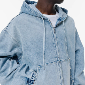 Sudadera con Capucha de Mezclilla Extra Grande Premium, Estilo Vintage, Lavada, de Algodón Grueso, con Cierre Completo, Chaqueta con Capucha Unisex para Invierno - Product Image 5