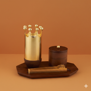 Juego de quemador de incienso Bakhoor con corona metálica y bandeja de madera, soporte para fragancia Oud, decoración árabe para el hogar, Ramadán, bodas - Product Image 4