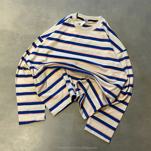 Camiseta de Manga Larga Informal de Algodón con Logotipo Personalizado para <span class=keywords><strong>Mujer</strong></span>, Primavera Verano, Corte Holgado, Cuello Redondo, Sudadera a Rayas para <span class=keywords><strong>Mujer</strong></span> - Product Image 5