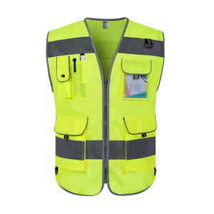 Gilet de sécurité professionnel multi-poches haute visibilité avec fermeture éclair réfléchissante, vêtement de travail industriel, équipement de sécurité avec porte-badge d'identification - Product Image 4