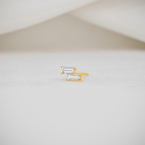 Minimalist 14K Gold Baguette Diamond Stud <b>Earrings</b>, Lab Created Diamond <b>Earrings</b> for Women, Everyday Fine Jewelry Style - Product Image 5