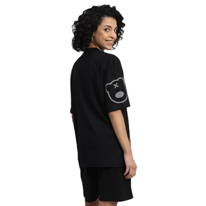 Ensemble deux pièces imprimé dessin animé noir pour femme – T-shirt oversize personnalisé et short, idéal pour les loisirs ludiques et le style urbain jeune - Product Image 6