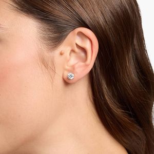 Pendientes de Diamantes Cultivados en Laboratorio, Corte Brillante Redondo, Tres Puntas, Oro Blanco, para Mujer, Compromiso, Boda, Aniversario, Fiesta - Product Image 2