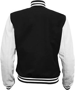 Men's Black Varsity <b>Jacket</b> With White <b>Stars</b> And Stripes Turn-down Collar Button Closure Casual Autumn Wear - Product Image 5