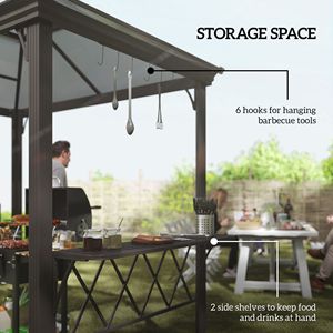 Outdoor Metal Pergola <b>Canopy</b> with 6 Hooks for Utensils Double Venting <b>Roof</b> for Porch BBQ & Coffee Outdoor Furniture - Product Image 5