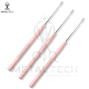 Professional Hair Extension Pulling <b>Needle</b> Tool, Pink Color Stainless Steel Anti Slip Handle Micro Ring Loop <b>Threader</b> Set - Product Image 4