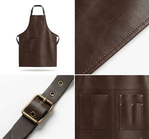 Delantal sin mangas de piel sintética impermeable de la mejor calidad al por mayor con bolsillos, delantal resistente y moderno para cocinar, barbería o carnicería - Product Image 5