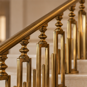 Barandilla Geométrica de Bronce con Balaustres de Marco Cuadrado para Hoteles de Lujo, Villas y Escaleras Modernas Clásicas - Product Image 4
