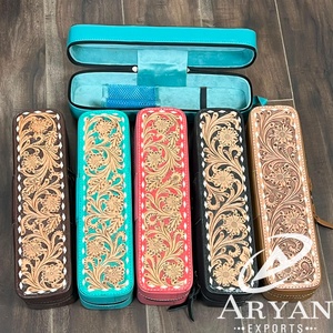 กระเป๋าใส่เครื่องม้วนผมและเครื่องหนีบผมหนังวัวแท้ลาย Tooled ดีไซน์สุดฮิตประจำปี 2026 สำหรับเดือนกันยายน ทนความร้อน เหมาะสำหรับการเดินทาง - Product Image 1