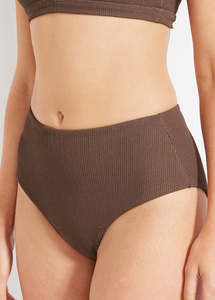 Women's <b>Brown</b> Ribbed Halter <b>Bikini</b> <b>Set</b> High Waist Solid Color Spandex Nylon Stretch Swimwear Regular Fit - Product Image 4